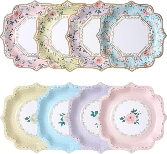 48 Pack Floral Paper Plates, Vintage Garden Tea Party Decorations, 9 Inches Disposable Plates Tableware for Spring Afternoon Tea Table Party Baby Bridal Shower Birthday Wedding Decor