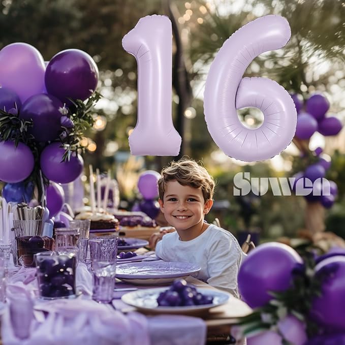 SUWEN 40 Inch Light Purple Large 16 Balloon Number Big Foil Helium Lavender Number Balloons Huge Mylar 0-9 Giant Jumbo Happy 16th Birthday Party Anniversary Decorations