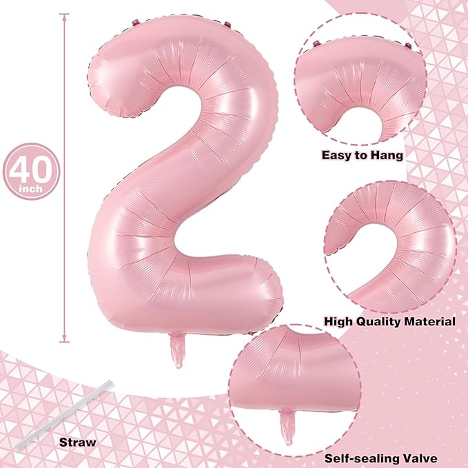 Light Pink 12th Birthday Balloon for Girls, 40'' Mylar Self Inflating Number 12 Balloon, Big Foil 1 & 2 Helium Pastel Pink Balloon for Women 21st Birthday Party Decoration Anniversary Decor Supplies