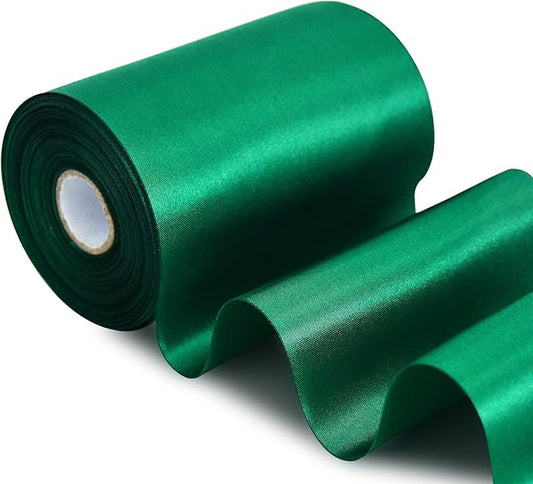 TONIFUL 4 in x 22Yds Wide Dark Green Satin Ribbon Solid Fabric Large Ribbon for Cutting Ceremony Kit Grand Opening Chair Sash Table Hair Car Bow Gift Wrapping Wedding Party Decoration Christmas