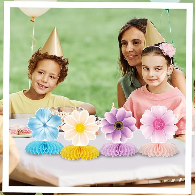 9 Pieces Spring Flower Centerpieces for Tables, Honeycomb Spring Birthday Party Decorations, Baby Shower Centerpieces for Girls, Spring Decorations for Office, Mothers Day Decorations
