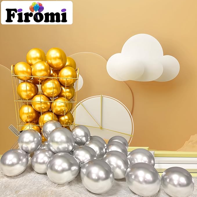Firomi Metallic Gold Balloons 5-inch 100 Pack Helium Small-Medium Shiny Round Chrome Gold Thicken Latex Balloon for Wedding Birthday Party (with 2 Ribbons)