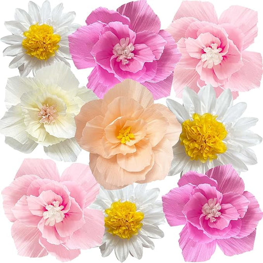 ANSOMO Pink Daisy Tissue Paper Pom Poms Party Decorations Flowers Wall Hanging 1st Birthday Bridal Baby Shower Wedding Classroom Décor Girls