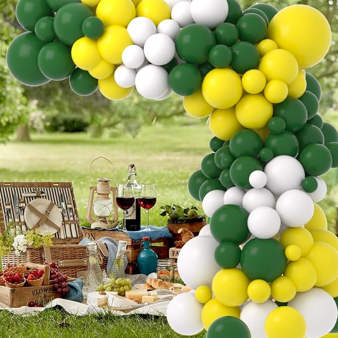 Retro Green Yellow White Balloon Garland Arch Kit, 122pcs Dark Green Yellow White Balloons for Birthday Wedding Graduation Baby Shower Anniversart Forest Jungle Tractor Soccer Party Decorations