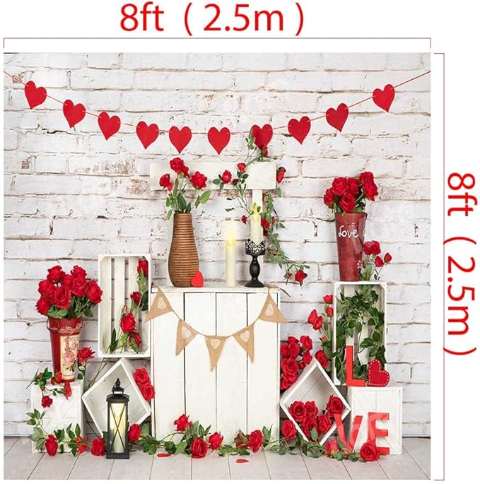 Kate Backdrop Valentine Photo Backdrop Fabric Heart Backdrop Valentine Birthday Party Decorations, 8x8ft