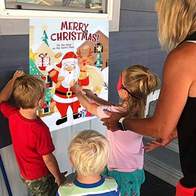 PARTYLOUD Pin The Nose on The Santa Claus, Christmas Party Games, Christmas Holiday Party Games Supplies for Kids Families Adult Groups
