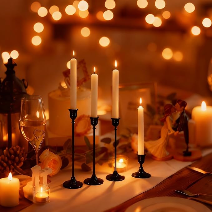 Candlestick Holders, Black Metal Taper Candle Holder, Vintage Candle Holders for Pillar Candles, Table Mantel Wedding Festive Decor Party Party Decor Christmas Decorations,Set of 4