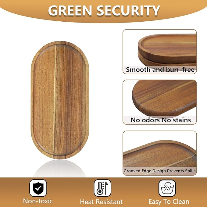 1 pcs Acacia Wood Tray 11.8×6 inch Boards Rustic Wooden Serving Trays Oval Platters Charcuterie for Party,Breakfast, Coffee Table, Home Decorative, Food Small Trays