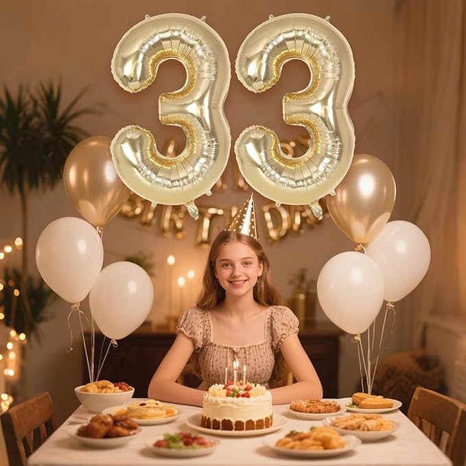 Champagne Gold Large Number 33 Balloon, 40 Inch Light Gold Foil Helium Number Balloons, Giant Mylar Number 33 Balloons for 33 Years Old Birthday Party Anniversary Decorations (Champagne Gold 33)