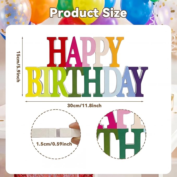 Novabright Happy Birthday Sign Centerpieces for Table Birthday Party Decorations for Women Bday Birthdays Themed Celebration Party Supplies(Rainbow,Glitter)