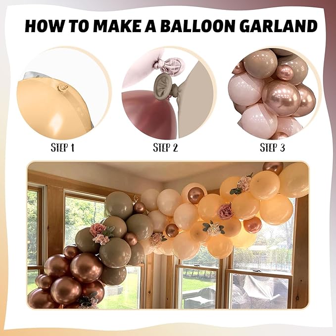 Beige Balloon Garland Kit, Neutral Nude Color Tan Metallic Rose Gold Latex Balloon Arch Kit, Apricot Cream Ivory White Sand Boho Balloon for Girl Women Birthday Baby Shower Wedding Party Decoration