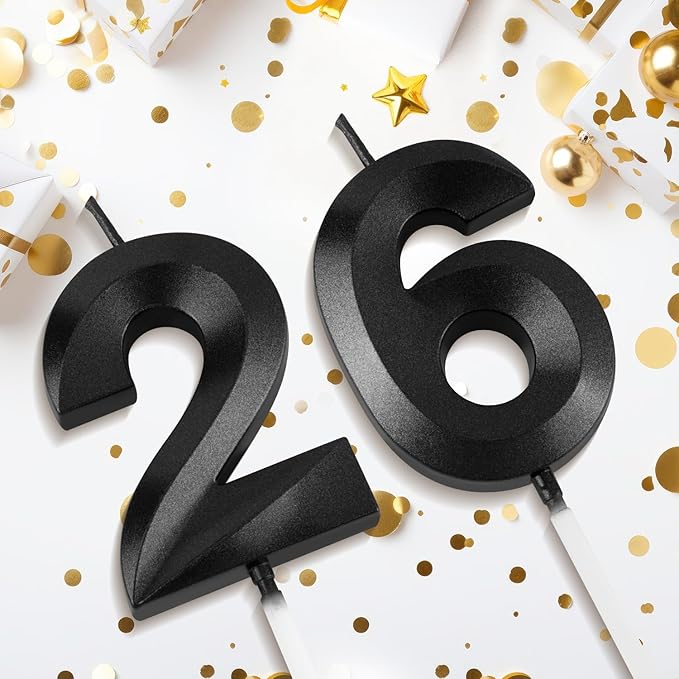 Number 26 Birthday Candles, 1.96 Inch Happy Birthday Cake Candles Cupcakes Topper Decoration for Birthday Party Wedding Anniversary Celebration Supplies (Black)