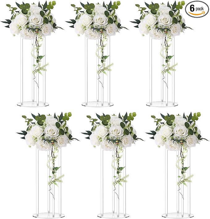 Teenyyou 6 Pcs 12 Inch Tall Acrylic Vase Wedding Centerpieces Clear Flower Stand Acrylic Centerpiece Stand Floral Vase Elegant Display Holder for Wedding Birthday Party Table Decorations