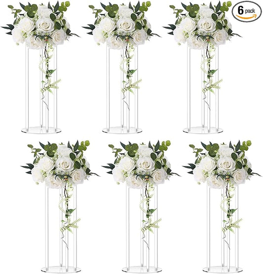 Teenyyou 6 Pcs 12 Inch Tall Acrylic Vase Wedding Centerpieces Clear Flower Stand Acrylic Centerpiece Stand Floral Vase Elegant Display Holder for Wedding Birthday Party Table Decorations
