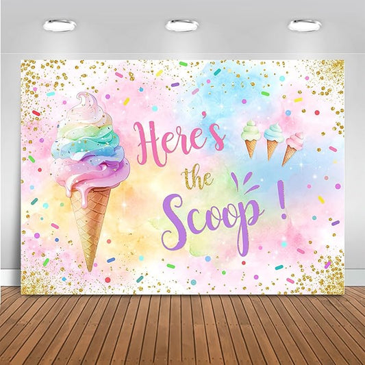 Mocsicka Here's The Scoop Backdrop Summer Sweet Ice Cream Theme Birthday Party Decorations for Grils Ice Cream Cake Table Banner Photography Background (Pastel, 10x8ft(120"x96"))