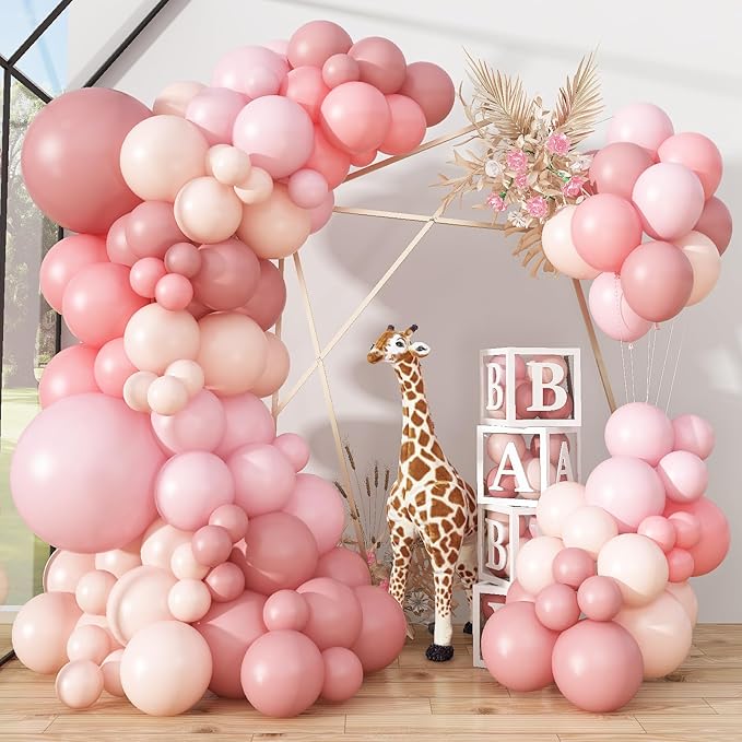 Dusty Pink Balloon Garland Double Stuffed Blush Pink Balloons Baby Pink Latex Balloon Arch Kit Dusty Rose Pastel Pink Party Balloons for Girl Boho Wedding Baby Bridal Shower Birthday Party Decorations