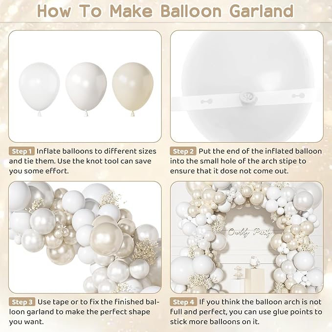 Ouddy Party Pearl White Balloon Garland Arch Kit, Different Sizes 18 12 10 5 Inch Double Stuffed Pearl Sand White Cream Ivory Latex Confetti Balloon for Wedding Bridal Shower Birthday Party Decoration