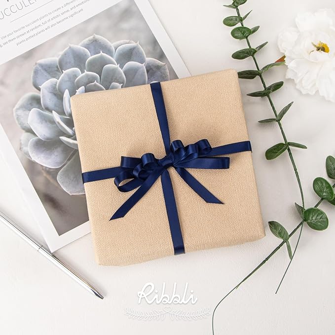 Ribbli Double Faced Navy Satin Ribbon,3/8” x Continuous 25 Yards,Use for Bows Bouquet,Gift Wrapping,Floral Arrangement