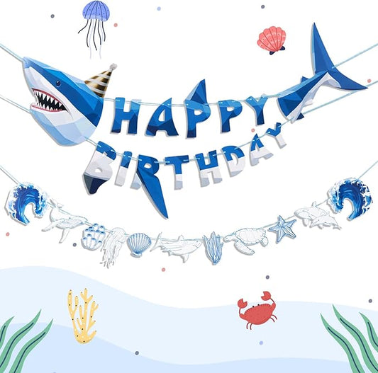 Paper Jazz Ocean Shark Decor Whale Shark Party Decoration for Wall,Under The Sea Birthday Banner Hanging Fish for Room Classroom Baby Shower Themed Party （Blue）