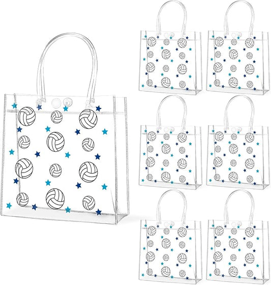 24Pcs Volleyball Clear PVC Gift Bags with Handles Bulk 8 x 8 x 3In Sport Theme Goodie Treat Candy Bags Volleyball Team Present Wrap Tote Bag for Boys Birthday Party Favor Baby Shower Decors Supplies