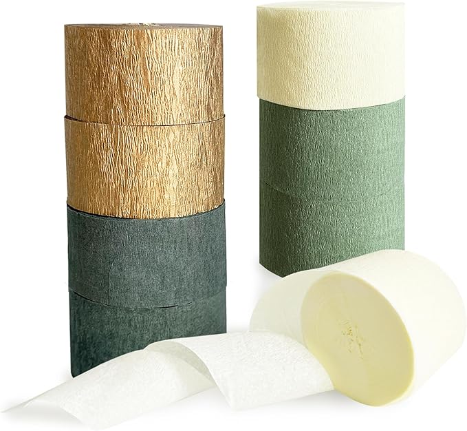 Sage Green Crepe Paper Streamers 8 Rolls 656 ft Crepe Paper Decorations for Birthday Party, Baby Shower, Wedding, Bridal Shower, Bachelorette