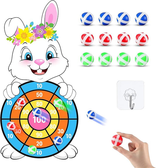 Capoda Easter Dart Board Game 28" Cute Bunny Dart Board with 12 Sticky Balls Easter Basket Stuffers for Easter Yard Indoor Outdoor Sports Games Birthday Gifts Party Favors Supplies