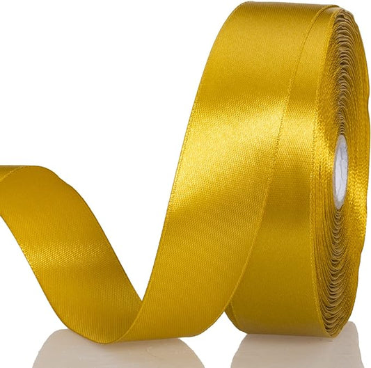 YASEO 1 Inch Gold Solid Satin Ribbon, 50 Yards Craft Fabric Ribbon for Gift Wrapping Floral Bouquets Wedding Party Decoration
