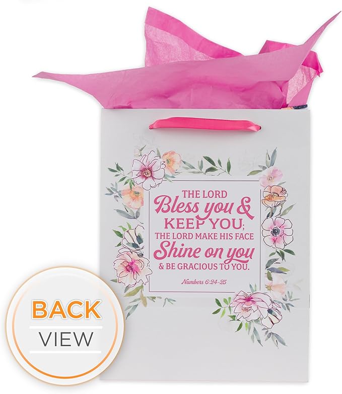Christian Art Gifts Large Portrait Scripture Gift Bag w/Blank Card & Wrapping Tissue Paper Set for Moms: Lord Bless You Inspirational Bible Verse, Best Mom Ever Greeting for Mother's Day, Birthday,