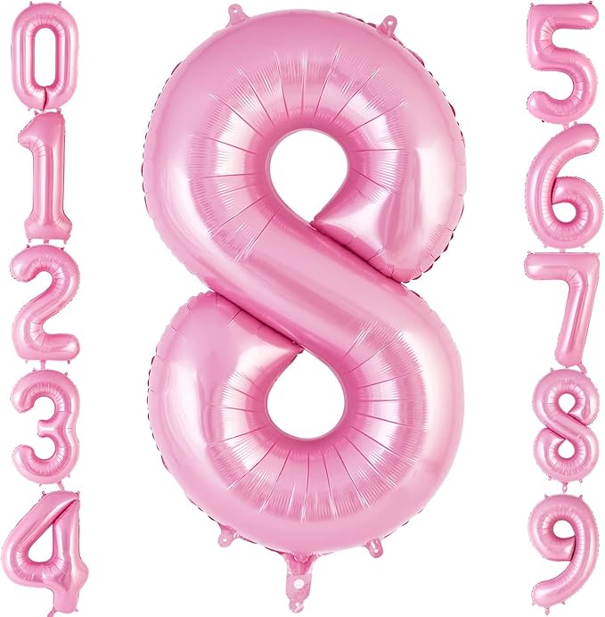 Pink Number 8 Balloon 40 Inch, Big Large Foil Helium Number Balloons, Jumbo Giant Mylar Number 8 Balloons for 8 Year Old Birthday Party Decorations Supplies Anniversary Celebration