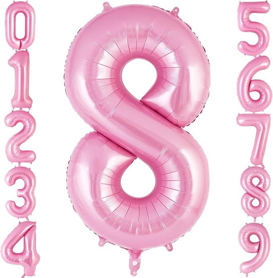 Pink Number 8 Balloon 40 Inch, Big Large Foil Helium Number Balloons, Jumbo Giant Mylar Number 8 Balloons for 8 Year Old Birthday Party Decorations Supplies Anniversary Celebration