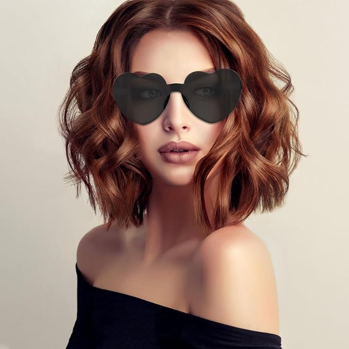 NACHLYNN 12 Pairs Black Rimless Heart Shaped Sunglasses for Women - Candy Heart Glasses for Party Favors