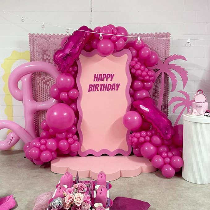Awenztech 120pcs Hot Pink Balloon Arch Kit, 18 12 10 5 inch Hot Pink Latex Balloons Different Sizes Balloon Garland for Engagement Bridal Bachelorette Tropical Birthday Party Decorations