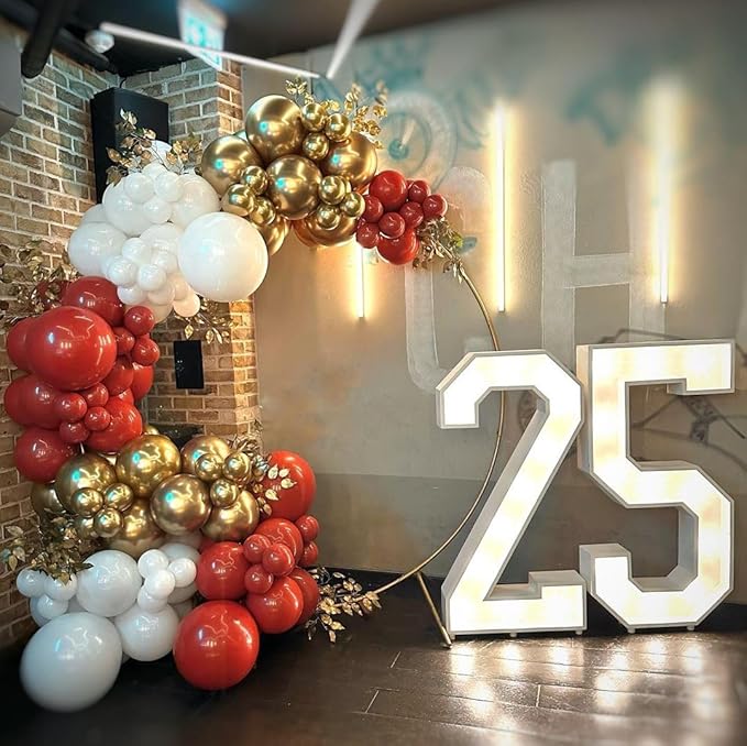Red and Gold White Balloon Garland Arch Kit, 187Pcs Explosion Star Balloons Red White Metallic Gold Confetti Latex Balloon for Galentine's Valentine's Day Birthday Christmas Party Decoration