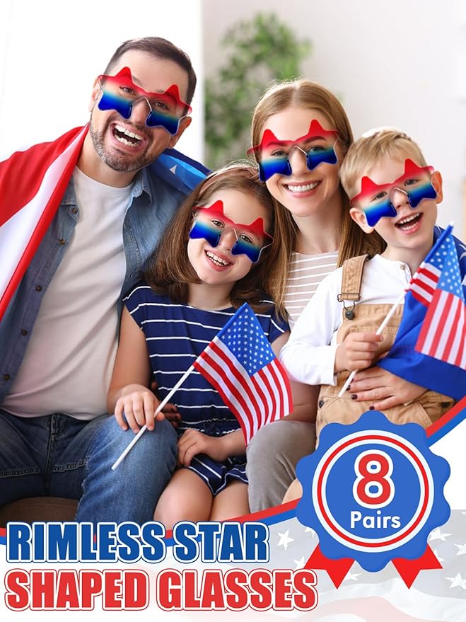 8 Pairs Star Sunglasses 4th of July Glasses Accessories Outfit for Women Adults Patriotic Rimless Sunglasses Party Favors for Birthday Beach Pool