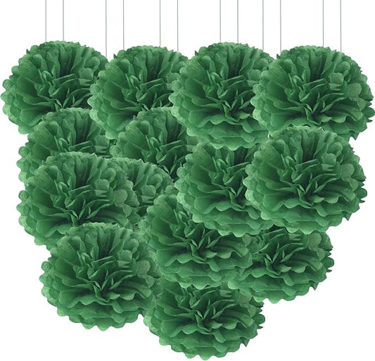 Qimoo 20pcs Dark Green Paper Pom Poms Decorations, DIY Decorative Tissue Paper Pom-poms Flowers Ball for Party Wedding Outdoor Decoration