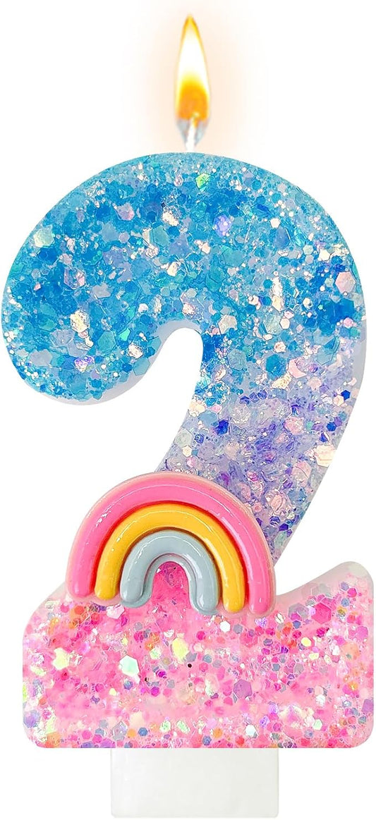Rainbow Birthday Number Candles, Number 2 Candles, Cupcake Decorations, Macaron Birthday Cake Decorations, Cartoon Theme Party Supplies (Number 2)