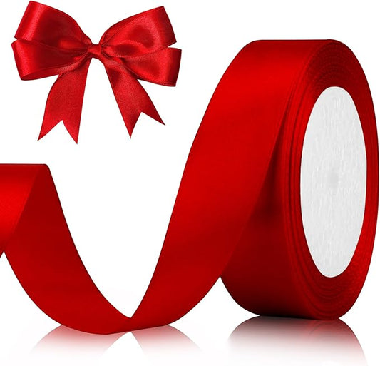 Red Ribbon for Gift Wrapping, 1 Inch 25 Yards Christmas Ribbon Red Ribbon for Christmas Tree Decoration Red Ribbon for Hair Satin Ribbon Red Fabric Ribbon Perfect for Red Ribbon Bow Wedding Decor