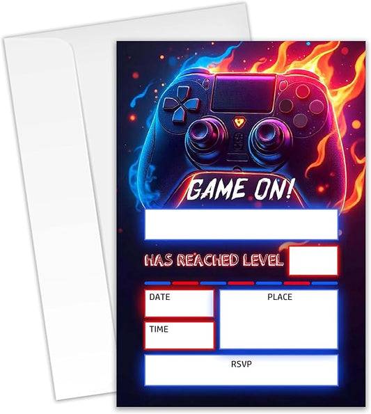 Gaming Themed Birthday Invitations – 20 Invitation Cards 4"x6" with Envelopes.(008)