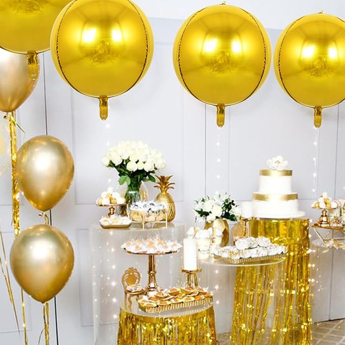 TONIFUL 8Pcs Large Gold 4D Giant Round Foil Balloon 22inch Big Mirror Metallic Mylar Sephere Balloons for Christmas New Year Birthday Party Graduation Wedding Bridal Shower Decoration Supplies