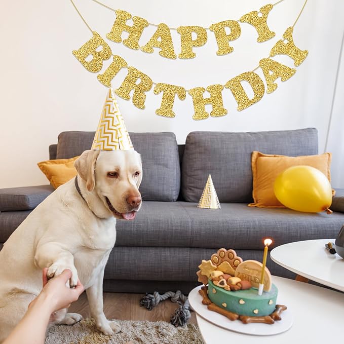 Gold Happy Birthday Banner Birthday Party Decorations Happy Birthday Banner Bunting Garland Sign for Kids Boys Girls Adults Birthday Baby Shower Celebration Party Backdrops Supplies