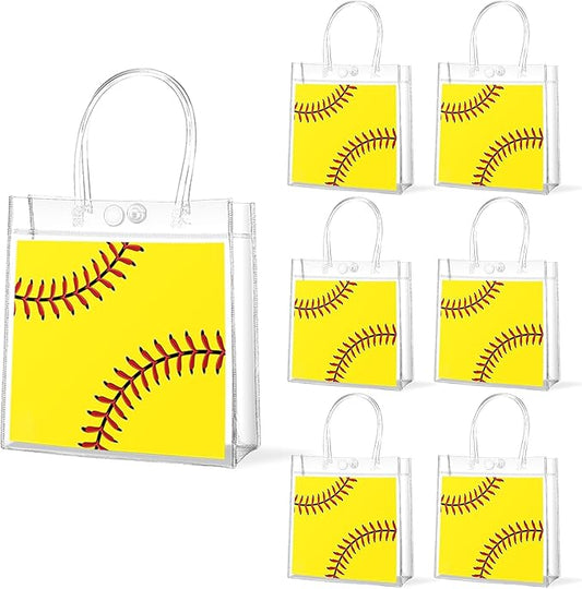 24Pcs Softball Clear PVC Gift Bags with Handles Bulk 8 x 8 x 3In Sport Theme Goodie Treat Candy Bags Softball Team Present Wrap Tote Bag for Boys Birthday Party Favor Baby Shower Decors Supplies