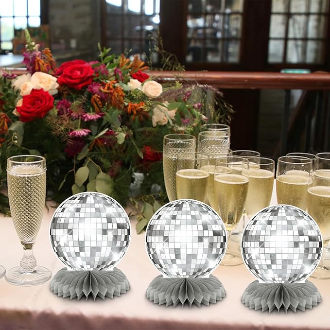 Disco Centerpieces for Tables Silver 70s Party Decorations Flat Disco Ball Décor for Classroom Birthday Wedding (Not Ball)