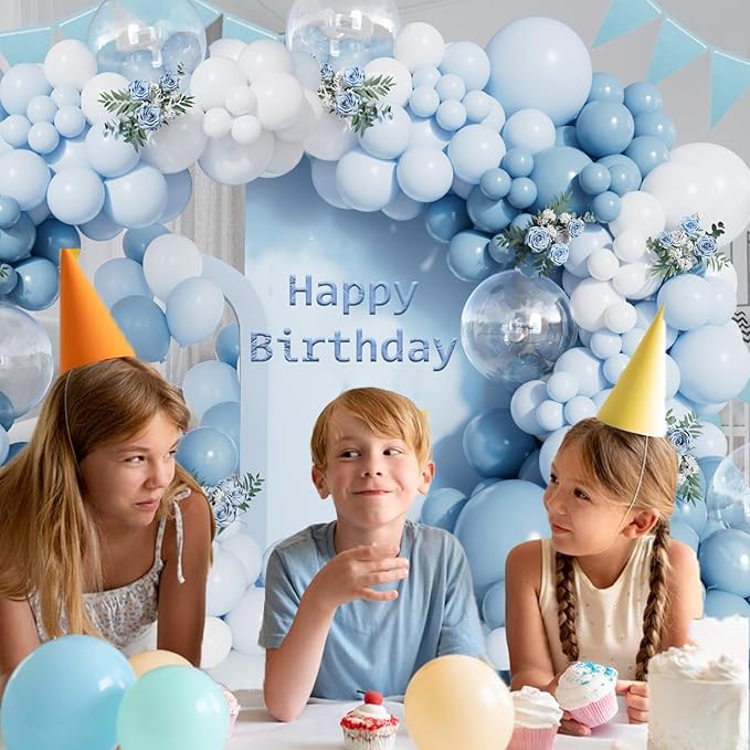 156pcs Dusty Blue Balloon Arch Kit Different Sizes Light blue Baby Blue and White and Clear Latex Balloons Garland Arch Kit for Baby Shower Gender Reveal Wedding Birthday Decorations for Boy Men