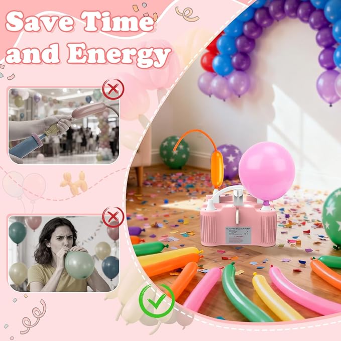 AXHJ Electric Balloon Pump, Portable Electric Air Balloon Pump Dual Nozzle Air Blower Pump, Balloon Inflator for Party Decorations