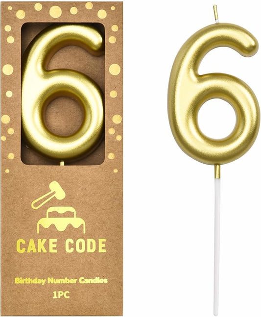 2.76 Inch Classical Gold 6 Number Birthday Candles, Gold and Cake Number Candles for Party Celebration