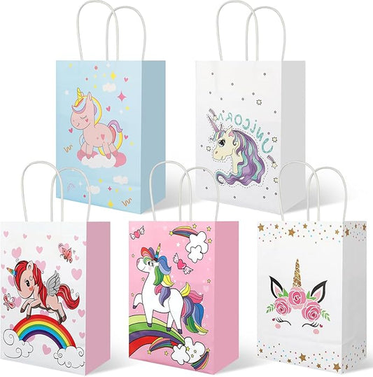 20Pcs Unicorn Party Favor Bags with Handles, Kraft Paper Bags for Rainbow Horse Birthday Party Supplies, Cute Cartoon Unicorn Party Gift Bags Goody Treat Candy Bags for Baby Shower Wedding
