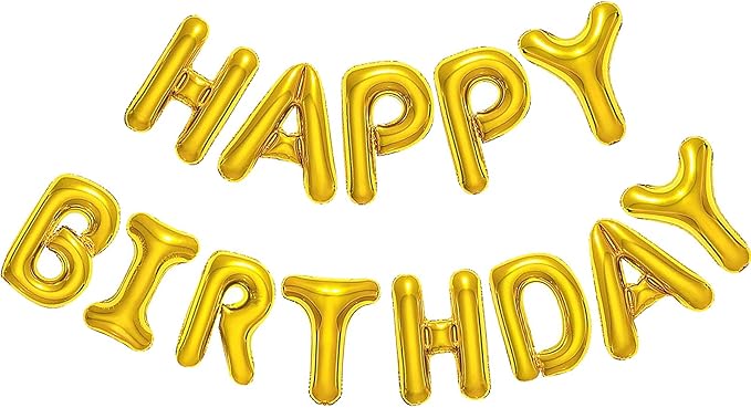 CANREVEL Happy Birthday Banner 13pcs 16 Inch Mylar Foil Letters Sign Balloons Birthday Party Decorations for Kids and Adults - 3D Gold