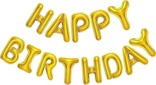 CANREVEL Happy Birthday Banner 13pcs 16 Inch Mylar Foil Letters Sign Balloons Birthday Party Decorations for Kids and Adults - 3D Gold