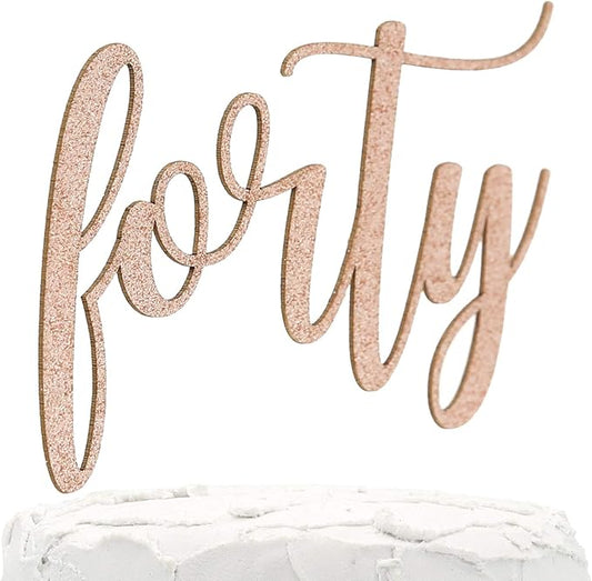 40th Birthday Cake Topper - forty - Double Sided Rose Gold glitter - Premium quality Made in USA