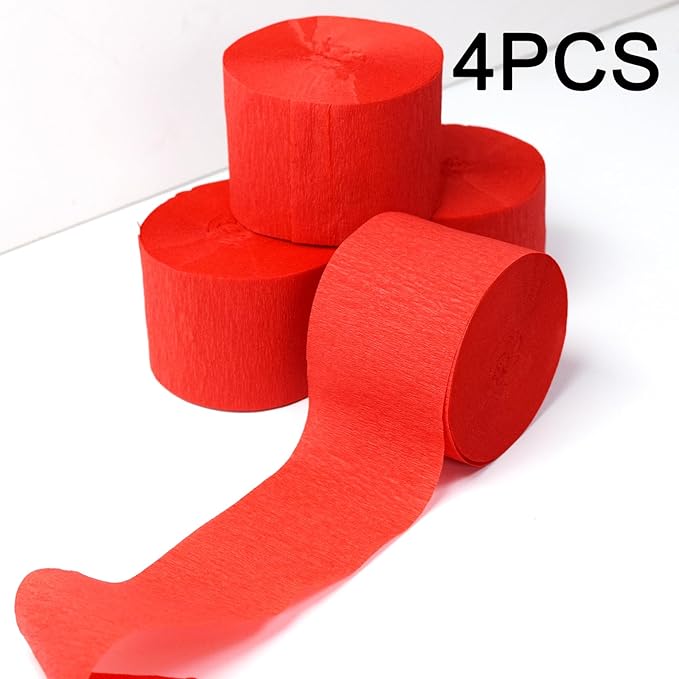 AOODOOM Crepe Paper Streamers 4 Rolls 328ft, Red Pack of Party Streamers for Birthday Decorations, Party Decorations, Wedding Decorations